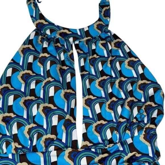 Baby Phat Blue & Brown Retro Print Halter Maxi Dress L/G - Picture 4 of 11